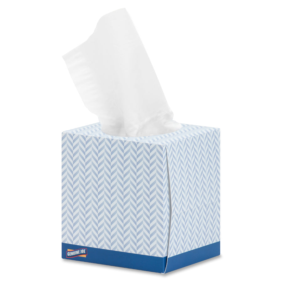 genuine-joe-cube-box-facial-tissue-2-ply-interfolded-white-soft-comfortable-smooth-for-face-skin-home-office-business-85-per-box-36-carton_gjo26085 - 3