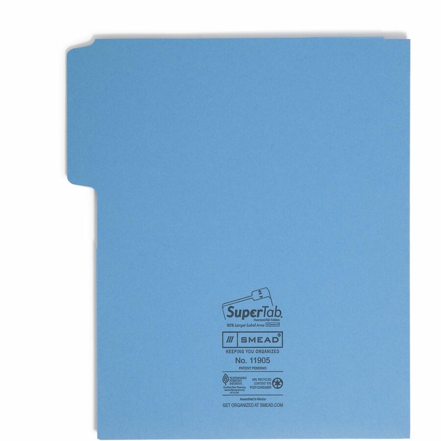 Smead SuperTab 1/3 Tab Cut Letter Recycled Top Tab File Folder - 8 1/2" x 11" - 3 Internal Pocket(s) - Blue, Red, Green, Yellow - 10% Recycled - 12 / Pack