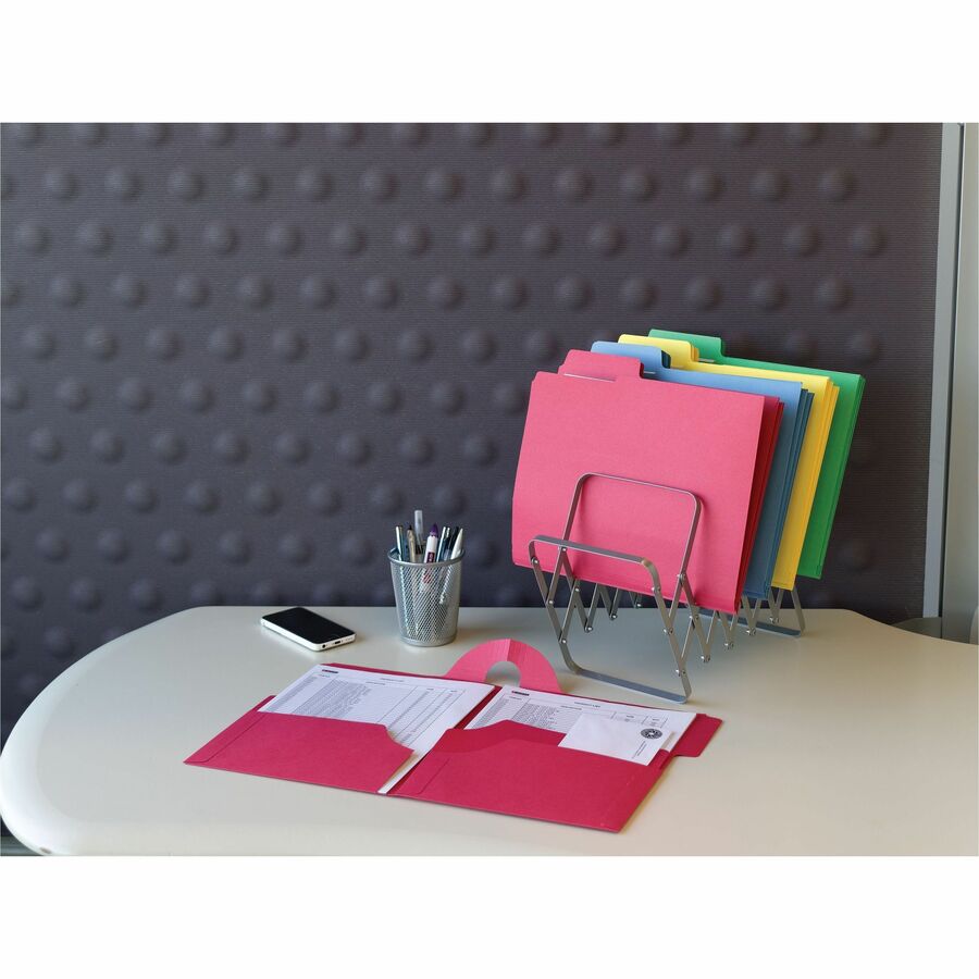 Smead SuperTab 1/3 Tab Cut Letter Recycled Top Tab File Folder - 8 1/2" x 11" - 3 Internal Pocket(s) - Blue, Red, Green, Yellow - 10% Recycled - 12 / Pack