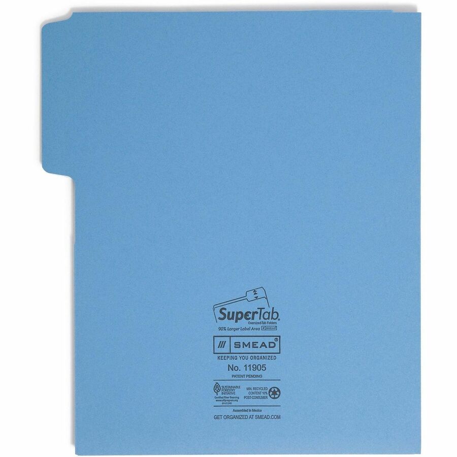 Smead SuperTab 1/3 Tab Cut Letter Recycled Top Tab File Folder - 8 1/2" x 11" - 3 Internal Pocket(s) - Blue, Red, Green, Yellow - 10% Recycled - 12 / Pack