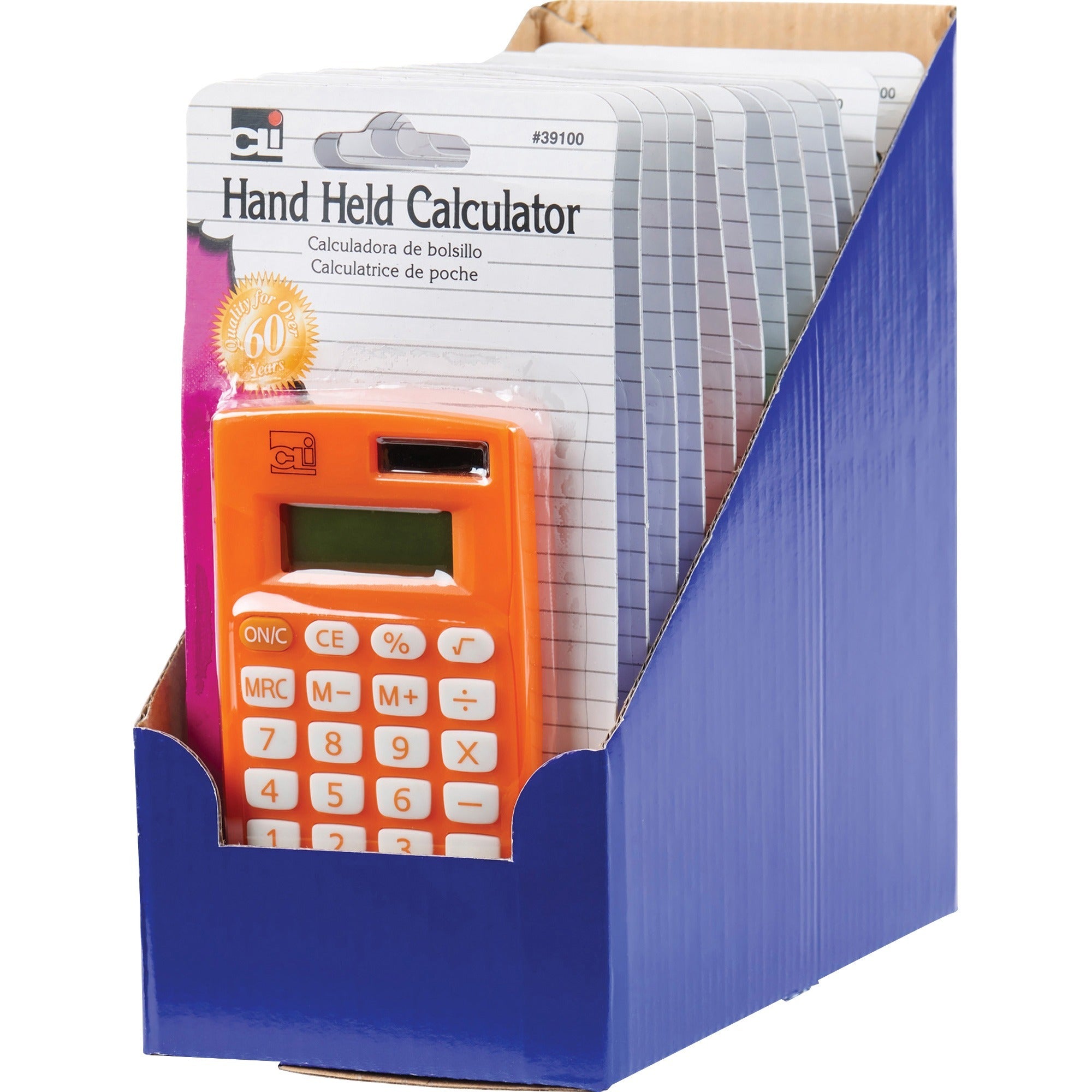 CLI 8-digit Hand Held Calculator - Dual Power, Non-slip Rubber Key - 8 Digits - Battery Powered - Assorted - 1 / Display Box - 