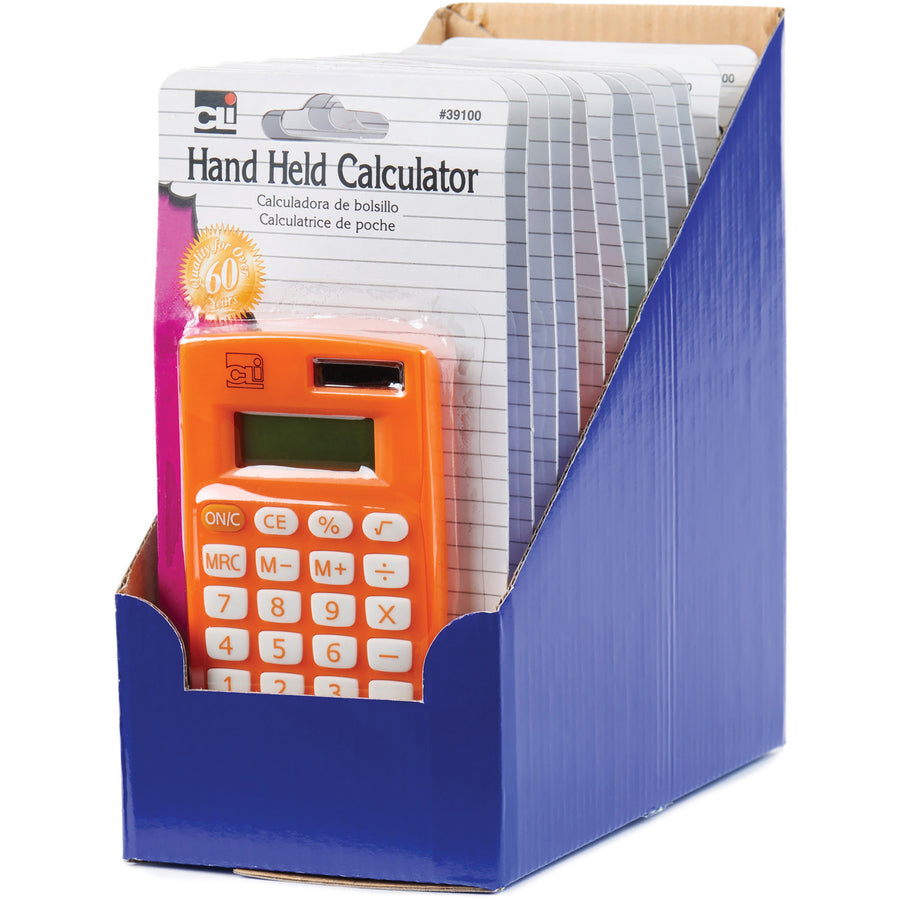 CLI 8-digit Hand Held Calculator - Dual Power, Non-slip Rubber Key - 8 Digits - Battery Powered - Assorted - 1 / Display Box - 