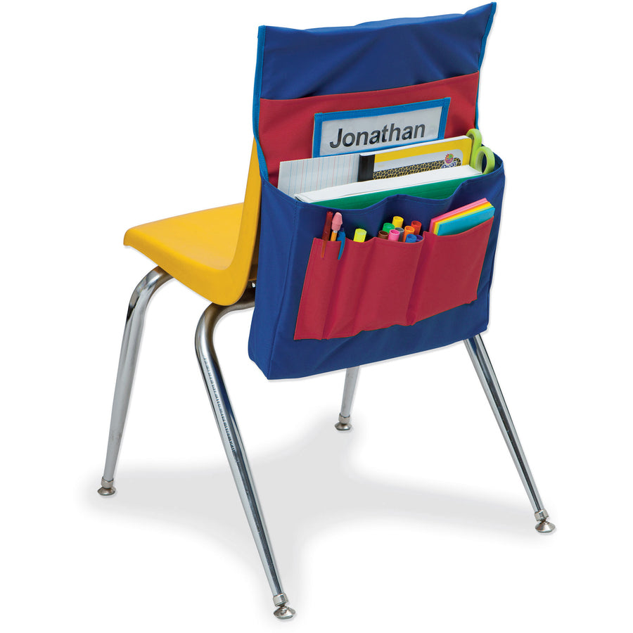 Pacon Chair Storage Pocket Chart - 6 Pocket(s) - 2 Large Pockets - 4 Small Pockets - 18.5" Height x 14.5" Width x 2.5" Depth - No - Blue, Red - Polyester - 1Each - 