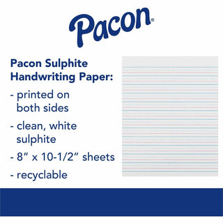 Zaner-Bloser Pacon Broken Midline Sulphite Paper - 500 Sheets - 0.50" Ruled - 8" x 10 1/2" - White Paper - 500 / Ream