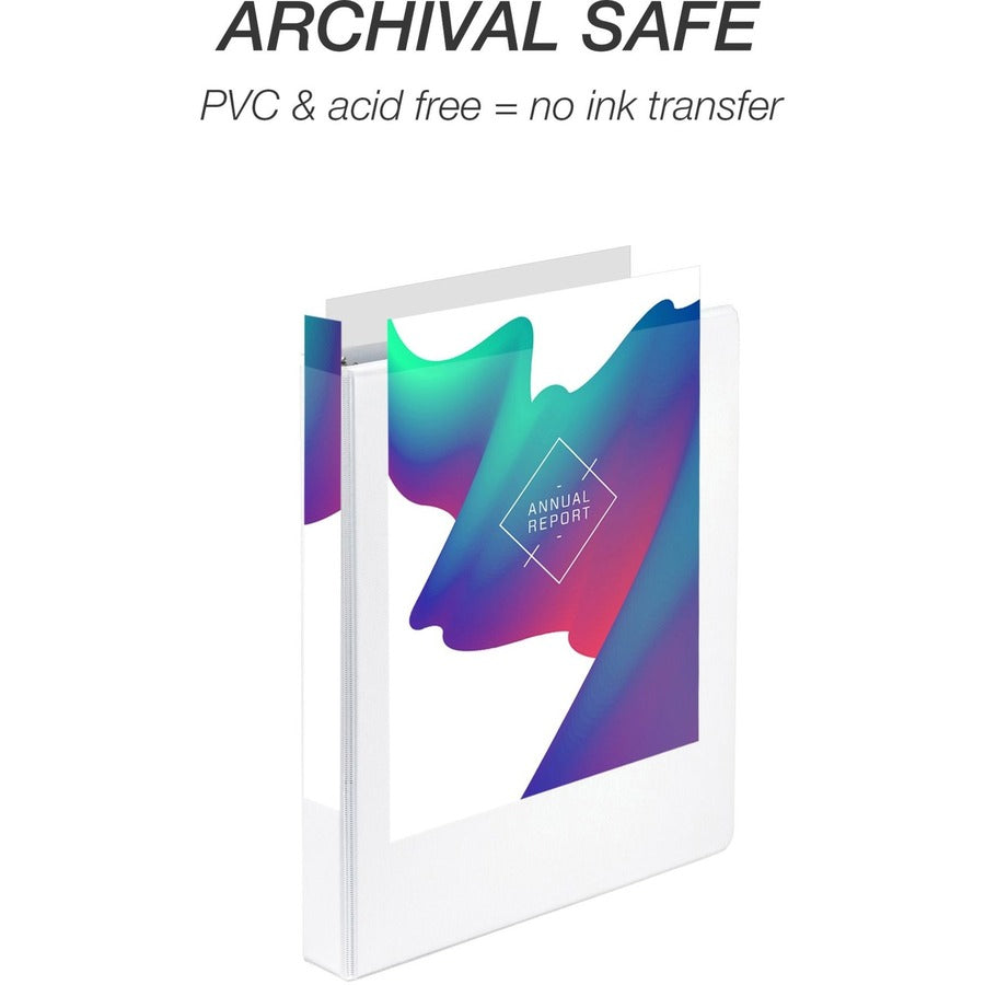 Samsill Economy View Binder - 1" Binder Capacity - 200 Sheet Capacity - 3 x Round Ring Fastener(s) - Polypropylene, Chipboard, Plastic - White - 4.02 lb - Recycled - Customizable Spine/Cover, Clear Overlay, Non-stick, Non-glare - 6 / Carton