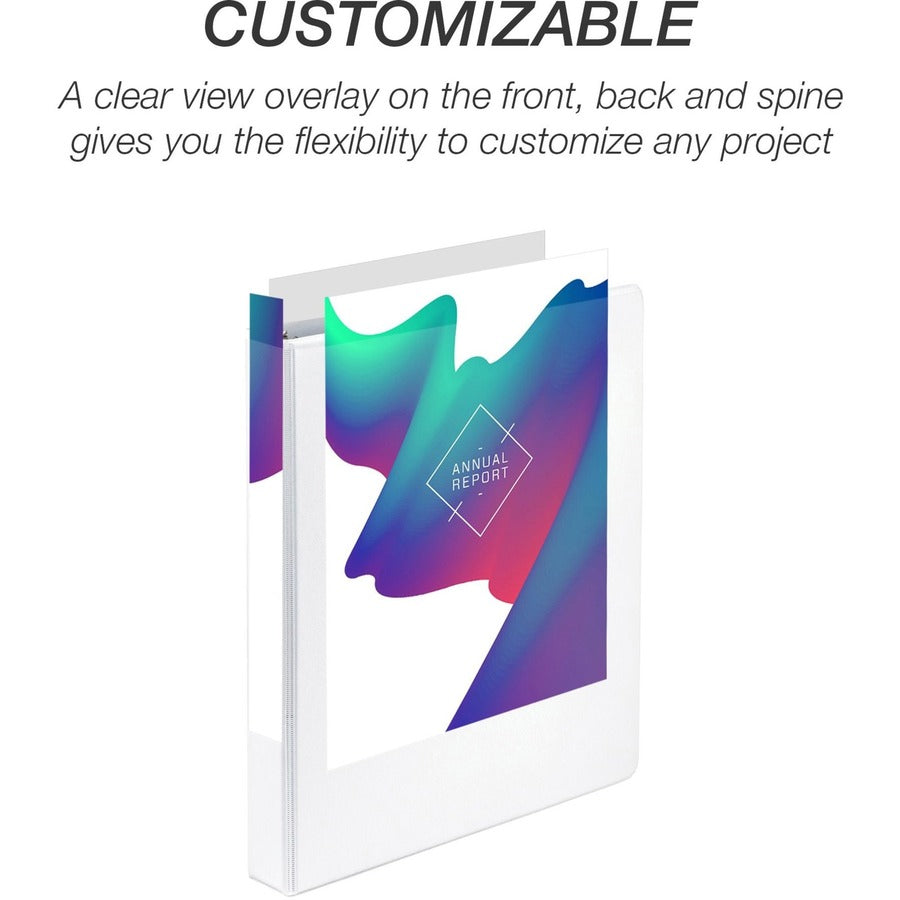 Samsill Economy View Binder - 1" Binder Capacity - 200 Sheet Capacity - 3 x Round Ring Fastener(s) - Polypropylene, Chipboard, Plastic - White - 4.02 lb - Recycled - Customizable Spine/Cover, Clear Overlay, Non-stick, Non-glare - 6 / Carton
