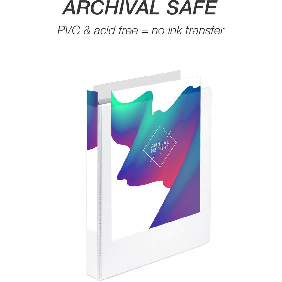 Samsill Economy View Binder - 1" Binder Capacity - 200 Sheet Capacity - 3 x Round Ring Fastener(s) - Polypropylene, Chipboard, Plastic - White - 4.02 lb - Recycled - Customizable Spine/Cover, Clear Overlay, Non-stick, Non-glare - 6 / Carton - 