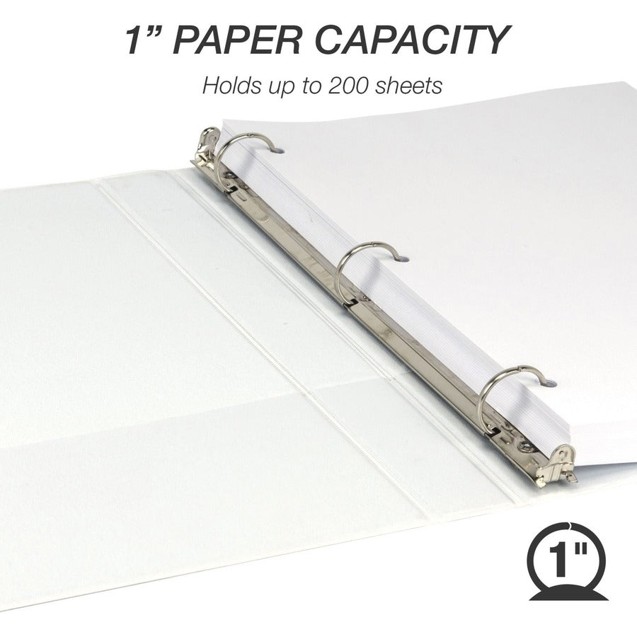 Samsill Economy View Binder - 1" Binder Capacity - 200 Sheet Capacity - 3 x Round Ring Fastener(s) - Polypropylene, Chipboard, Plastic - White - 4.02 lb - Recycled - Customizable Spine/Cover, Clear Overlay, Non-stick, Non-glare - 6 / Carton - 