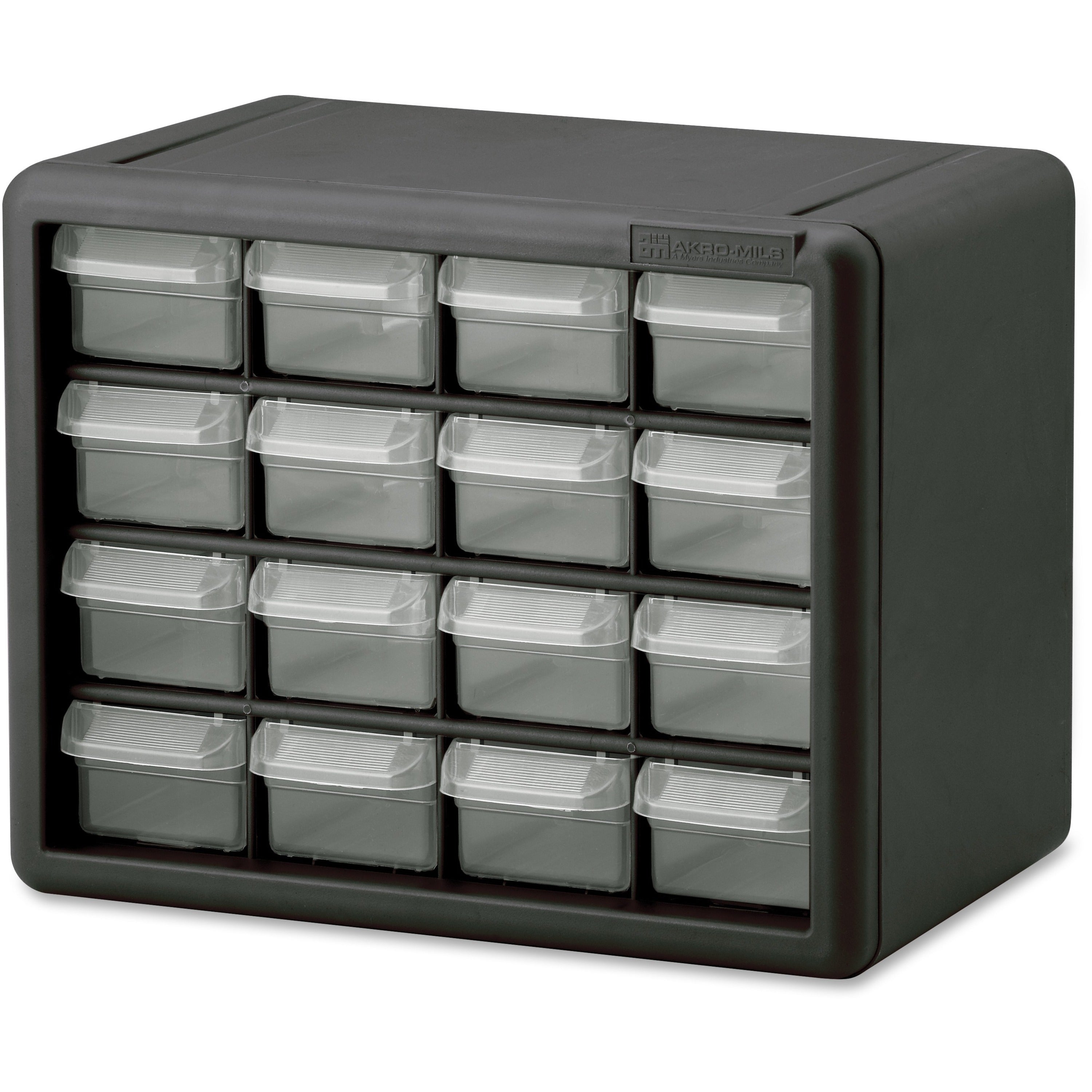 Akro-Mils 16-Drawer Plastic Storage Cabinet - 16 Drawer(s) - 8.5" Height x 6.4" Width10.5" Length%Floor - Stackable, Finger Grip, Unbreakable - Black - Polymer, Plastic - 1 Each - 