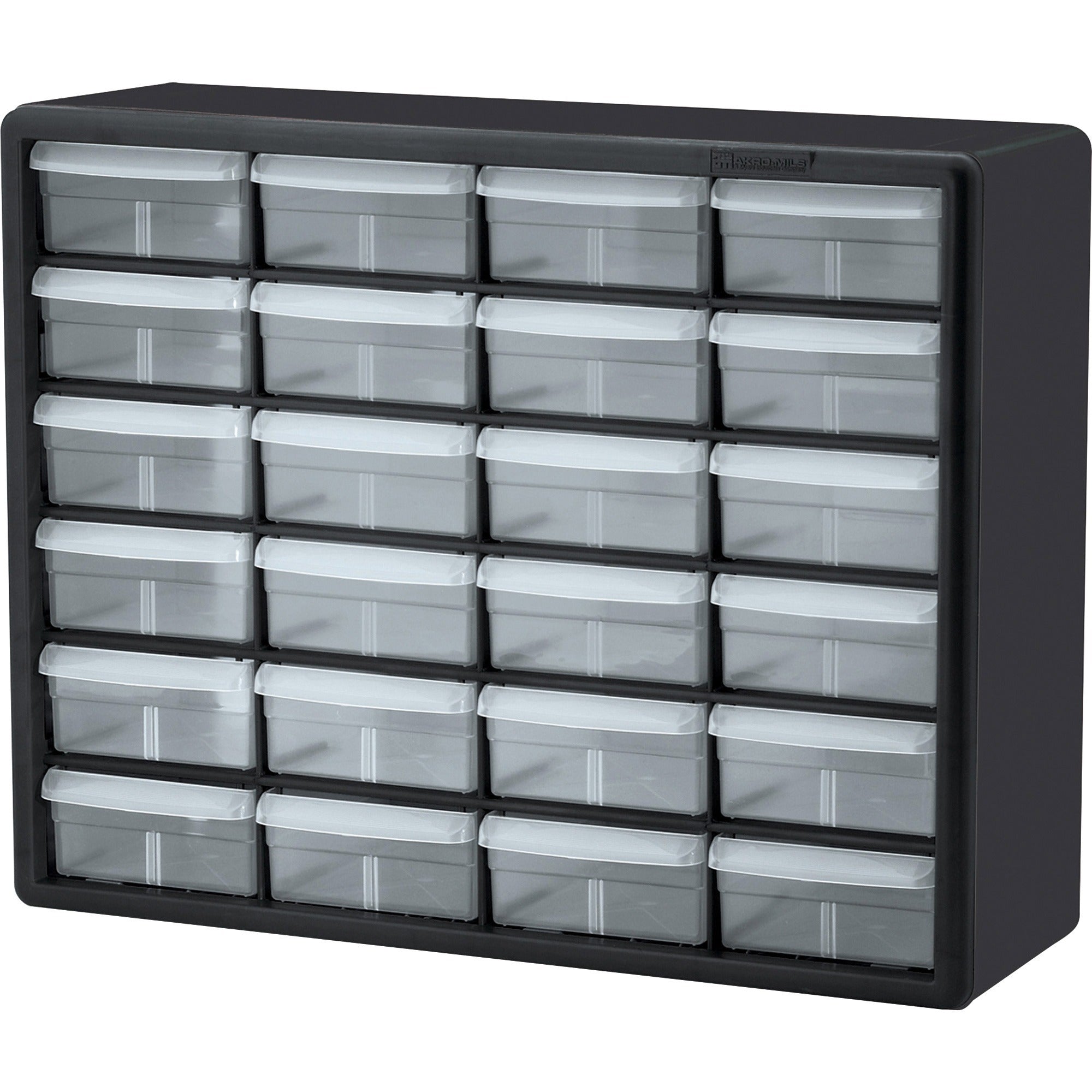Akro-Mils 24-Drawer Plastic Storage Cabinet - 24 Drawer(s) - 15.8" Height6.4" Depth x 20" Length%Floor - Stackable, Finger Grip, Unbreakable - Black - Plastic, Polymer - 1 Each - 