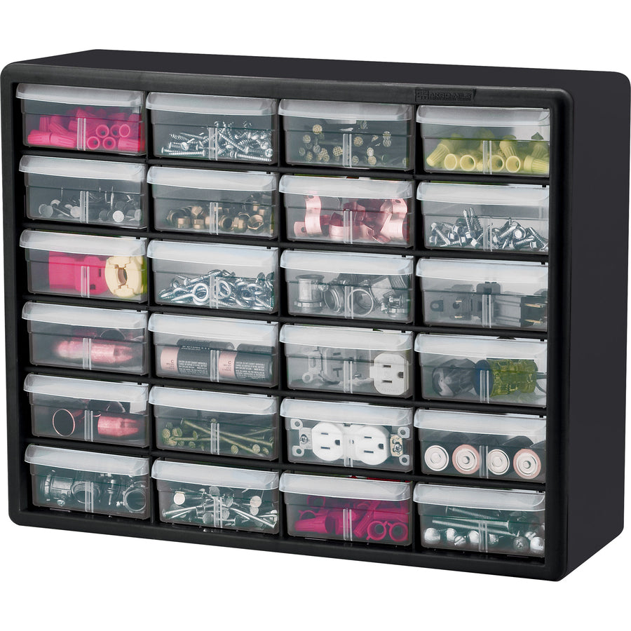 Akro-Mils 24-Drawer Plastic Storage Cabinet - 24 Drawer(s) - 15.8" Height6.4" Depth x 20" Length%Floor - Stackable, Finger Grip, Unbreakable - Black - Plastic, Polymer - 1 Each - 