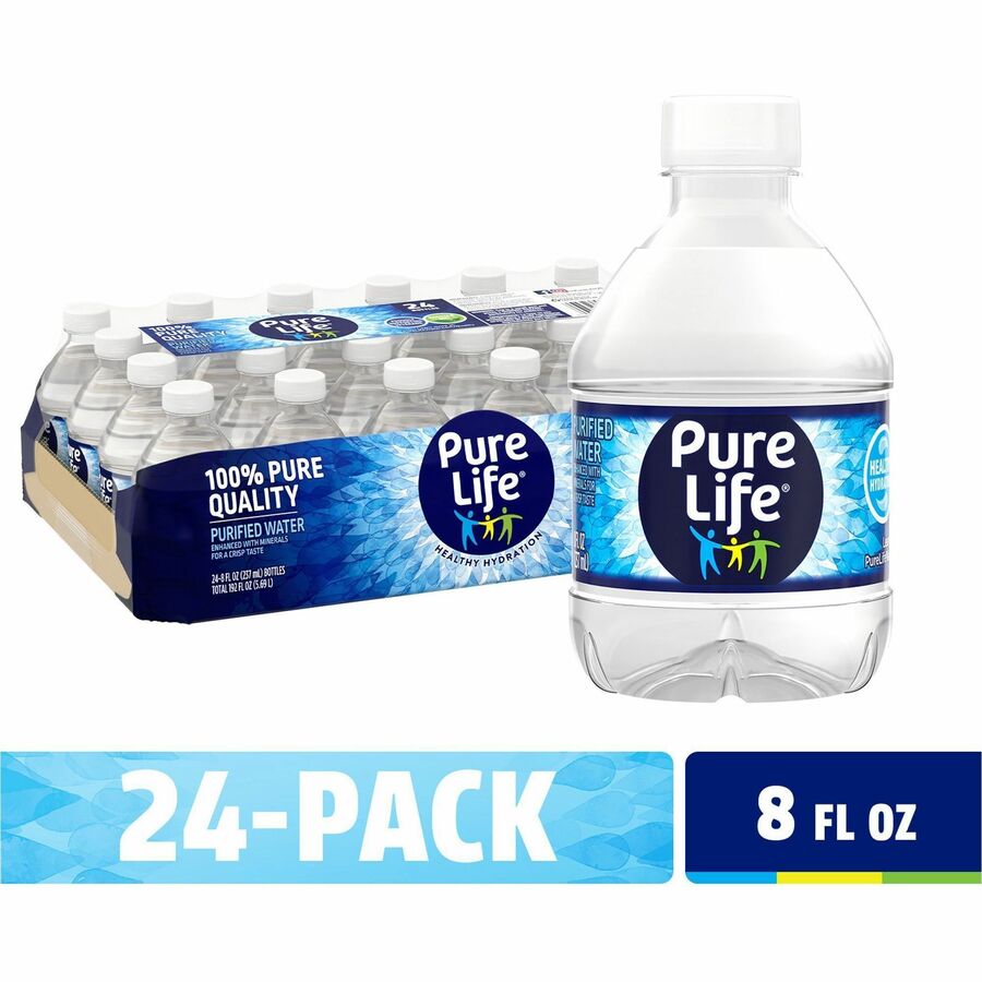 Pure Life Purified Bottled Water - Ready-to-Drink - 8 fl oz (237 mL) - Bottle - 24 / Carton