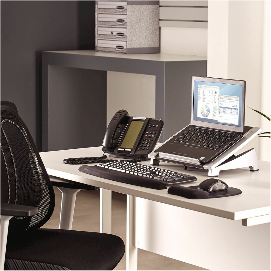 Office Suites Laptop Riser, 15.13" x 11.38" x 4.5" to 6.5", Black/Silver, Supports 10 lbs