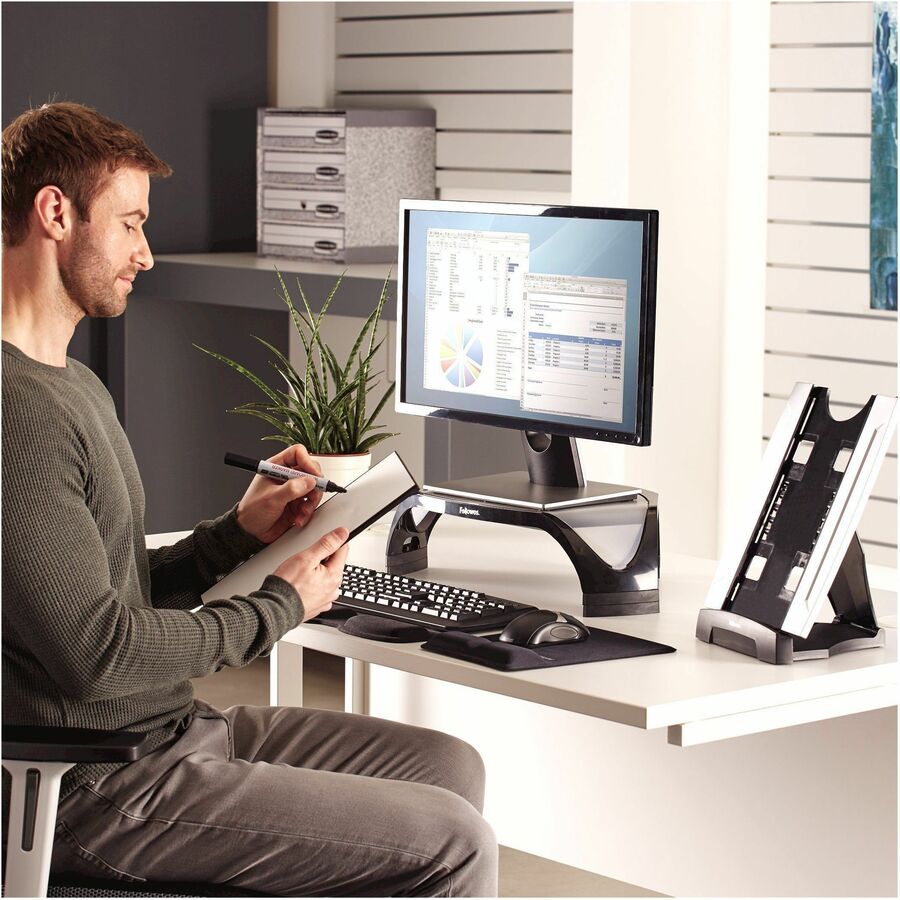 Office Suites Desktop Copyholder with Memo Board, 150 Sheet Capacity, Plastic, Black/Silver