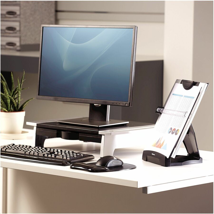 Office Suites Desktop Copyholder with Memo Board, 150 Sheet Capacity, Plastic, Black/Silver