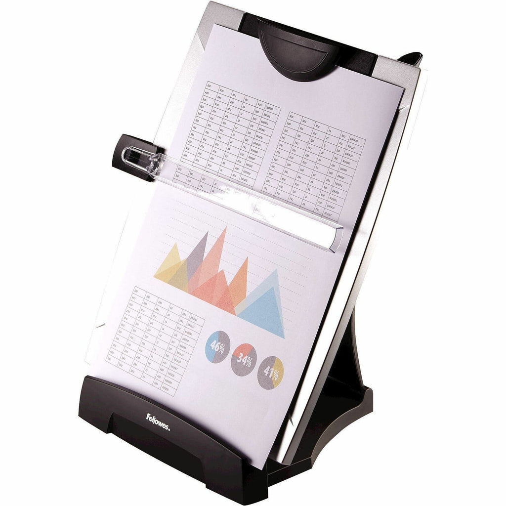 Office Suites Desktop Copyholder with Memo Board, 150 Sheet Capacity, Plastic, Black/Silver