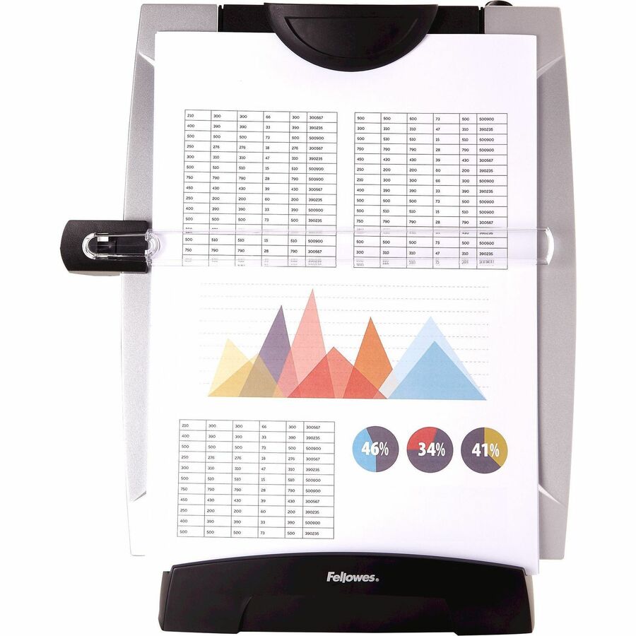 Office Suites Desktop Copyholder with Memo Board, 150 Sheet Capacity, Plastic, Black/Silver