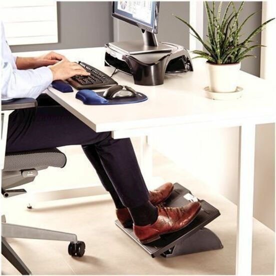 Fellowes Office Suites Adjustable Footrest - 30deg Tilt - Black, Silver