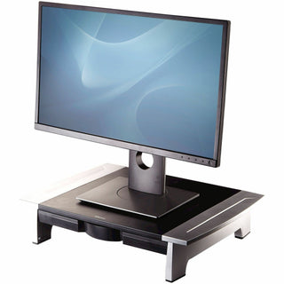 Office Suites Standard Monitor Riser, For 21" Monitors, 19.78" x 14.06" x 4" to 6.5", Black/Silver, Supports 80 lbs