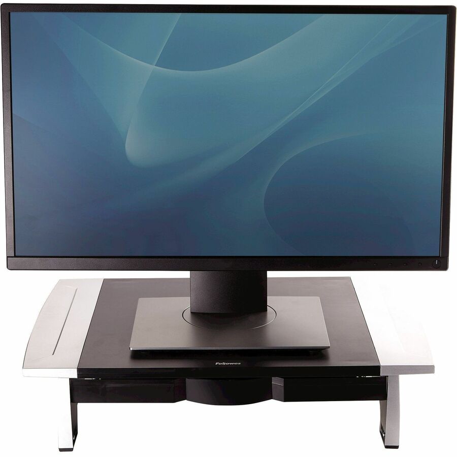 Office Suites Standard Monitor Riser, For 21" Monitors, 19.78" x 14.06" x 4" to 6.5", Black/Silver, Supports 80 lbs