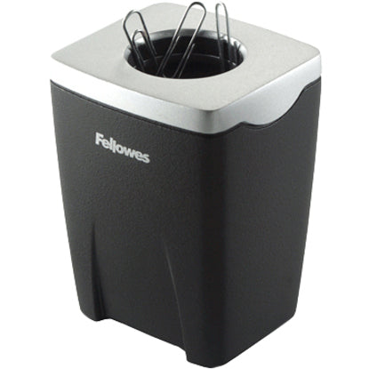 Office Suites Paper Clip Cup, Plastic, 2.44 x 2.19 x 3.25, Black/Silver