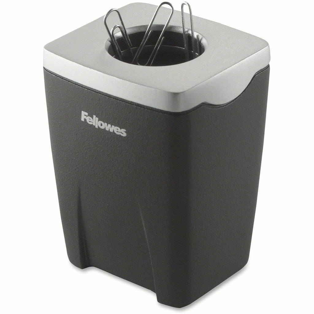 Office Suites Paper Clip Cup, Plastic, 2.44 x 2.19 x 3.25, Black/Silver