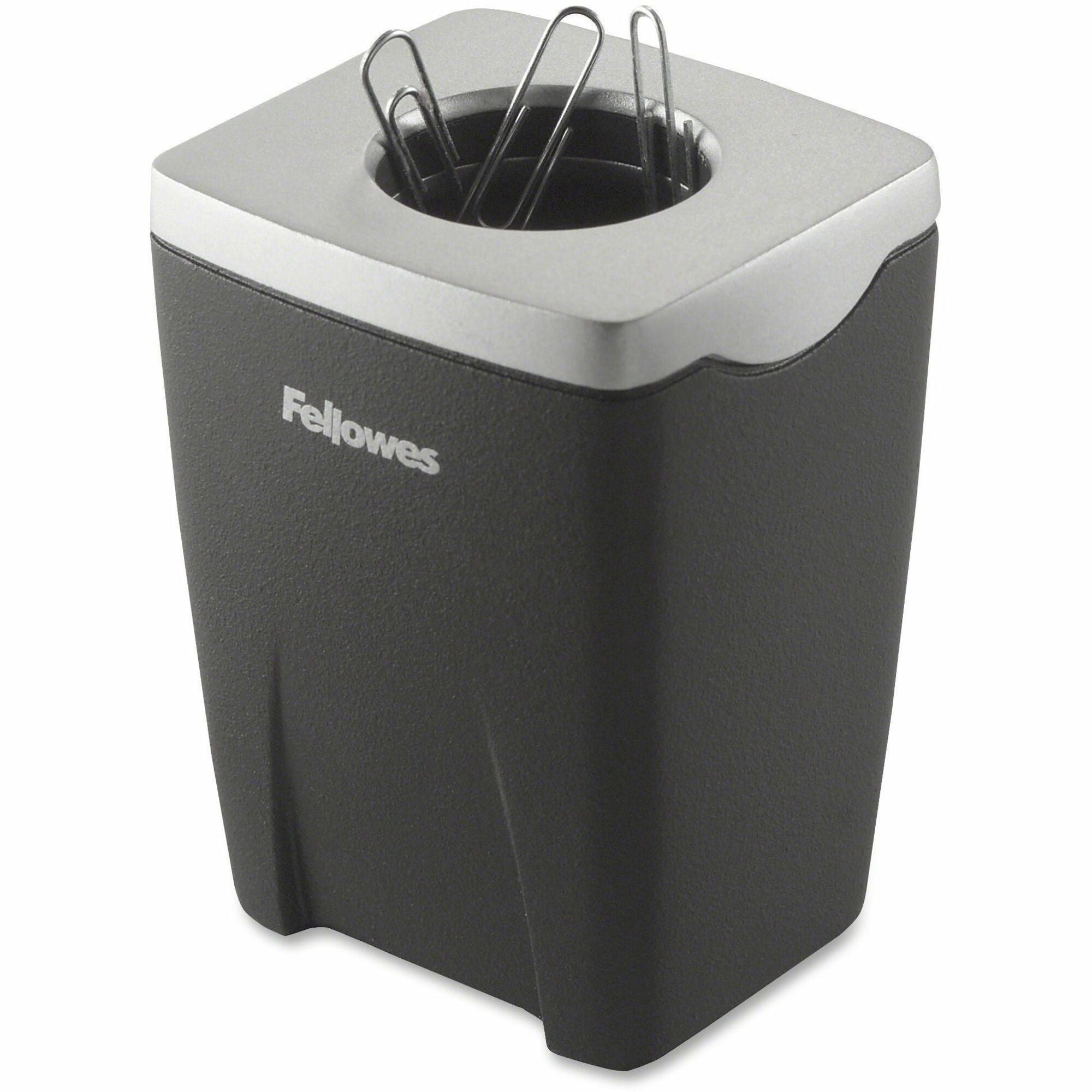 Office Suites Paper Clip Cup, Plastic, 2.44 x 2.19 x 3.25, Black/Silver