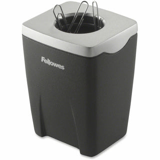 Office Suites Paper Clip Cup, Plastic, 2.44 x 2.19 x 3.25, Black/Silver
