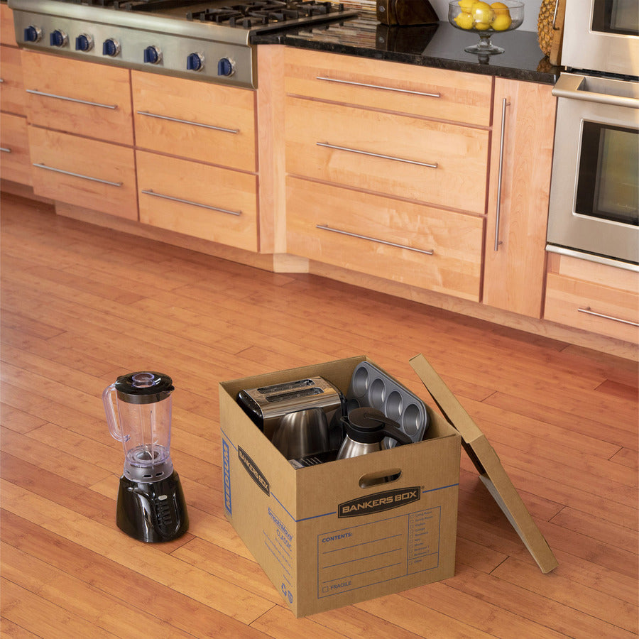 SmoothMove Classic Moving/Storage Boxes, Half Slotted Container (HSC), Medium, 15" x 18" x 14", Brown/Blue, 8/Carton