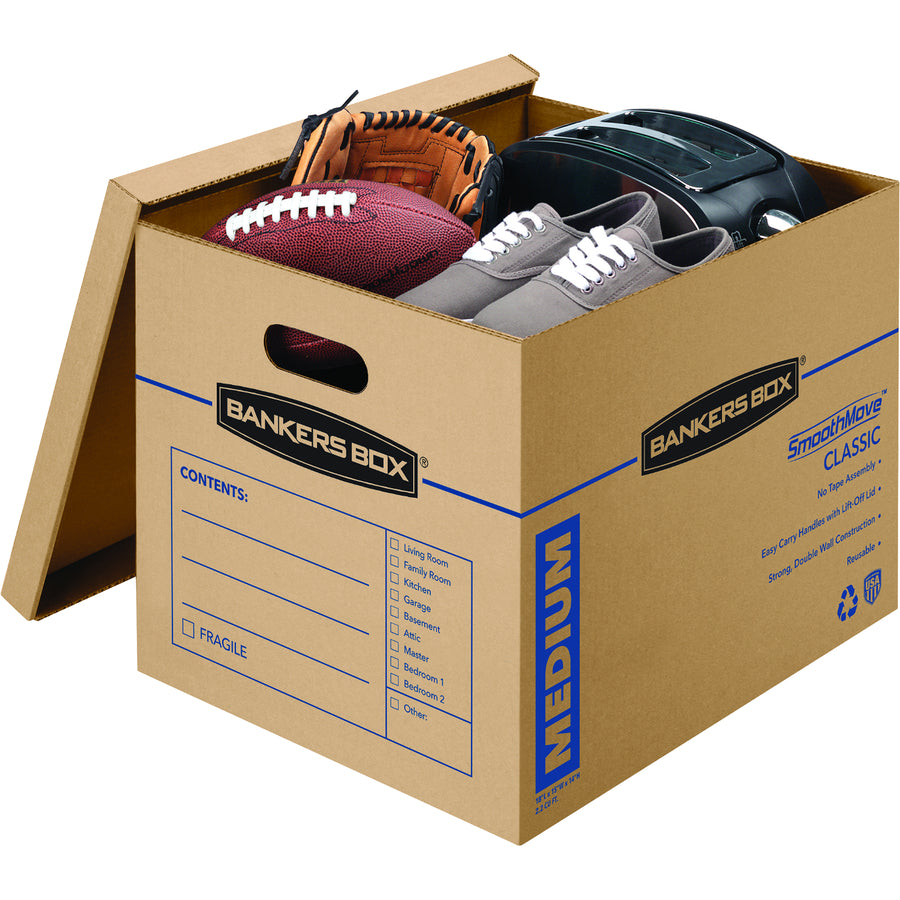 SmoothMove Classic Moving/Storage Boxes, Half Slotted Container (HSC), Medium, 15" x 18" x 14", Brown/Blue, 8/Carton
