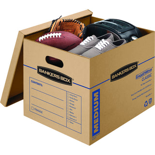 SmoothMove Classic Moving/Storage Boxes, Half Slotted Container (HSC), Medium, 15" x 18" x 14", Brown/Blue, 8/Carton