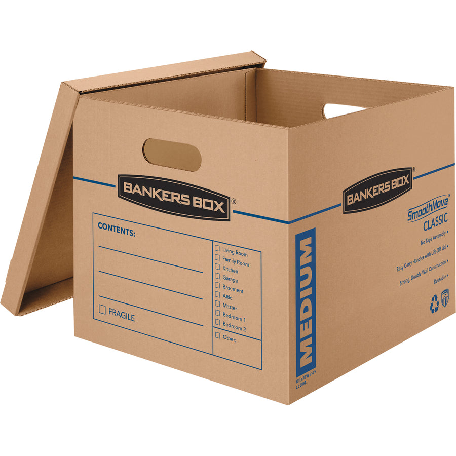 SmoothMove Classic Moving/Storage Boxes, Half Slotted Container (HSC), Medium, 15" x 18" x 14", Brown/Blue, 8/Carton