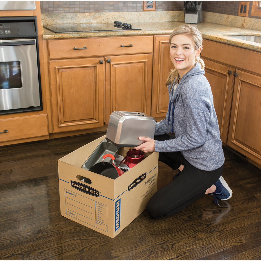 SmoothMove Classic Moving/Storage Boxes, Half Slotted Container (HSC), Medium, 15" x 18" x 14", Brown/Blue, 8/Carton
