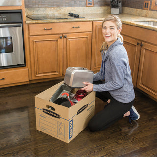 SmoothMove Classic Moving/Storage Boxes, Half Slotted Container (HSC), Medium, 15" x 18" x 14", Brown/Blue, 8/Carton