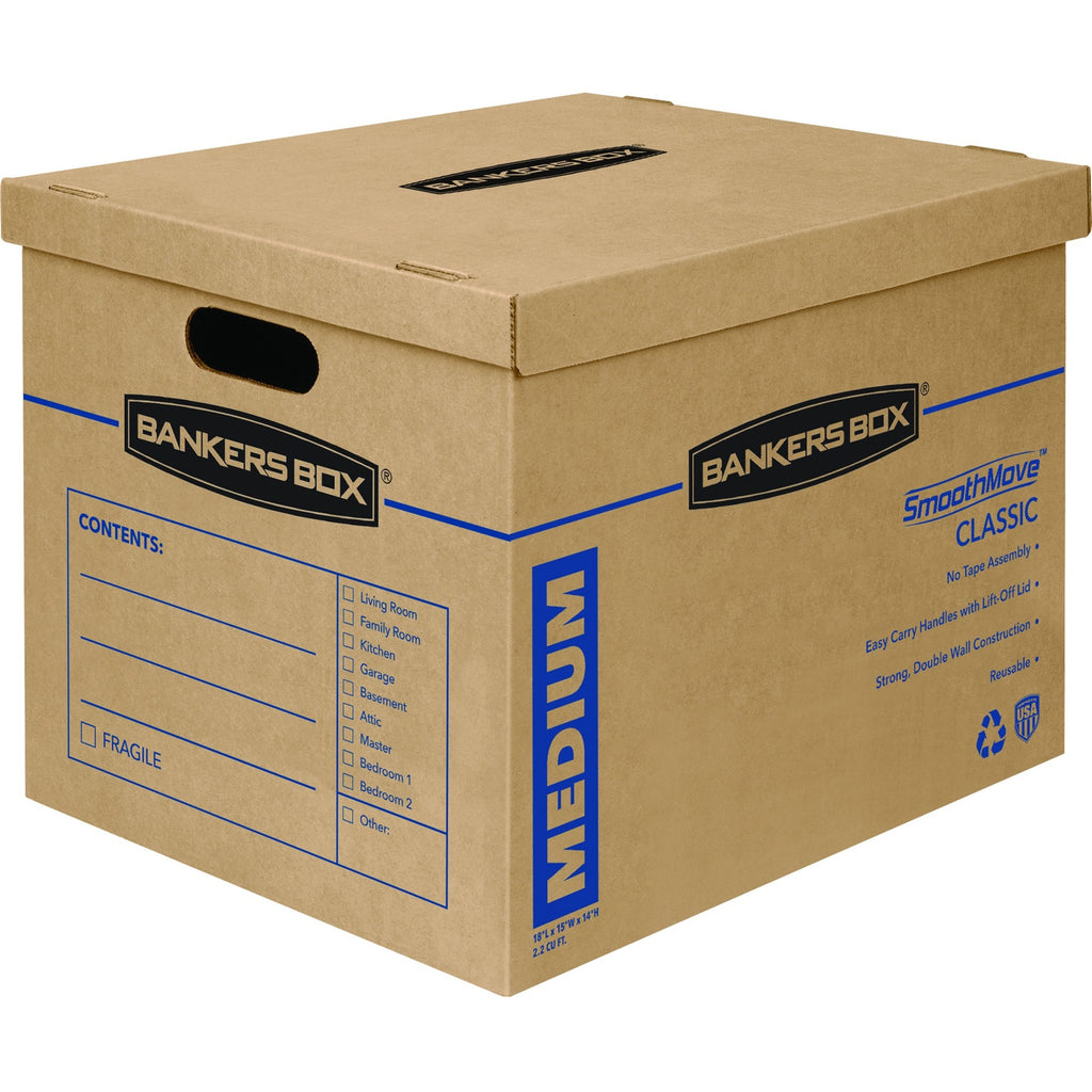 SmoothMove Classic Moving/Storage Boxes, Half Slotted Container (HSC), Medium, 15" x 18" x 14", Brown/Blue, 8/Carton