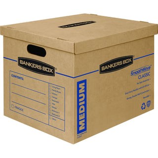 SmoothMove Classic Moving/Storage Boxes, Half Slotted Container (HSC), Medium, 15" x 18" x 14", Brown/Blue, 8/Carton