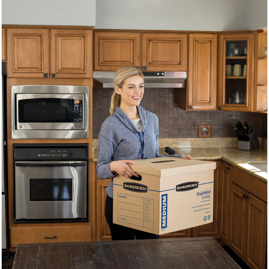 SmoothMove Classic Moving/Storage Boxes, Half Slotted Container (HSC), Medium, 15" x 18" x 14", Brown/Blue, 8/Carton