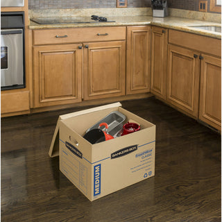 SmoothMove Classic Moving/Storage Boxes, Half Slotted Container (HSC), Medium, 15" x 18" x 14", Brown/Blue, 8/Carton