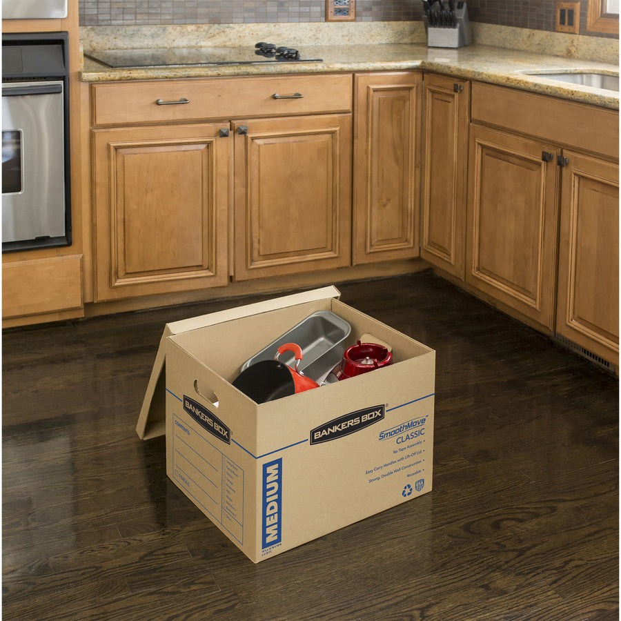 SmoothMove Classic Moving/Storage Boxes, Half Slotted Container (HSC), Medium, 15" x 18" x 14", Brown/Blue, 8/Carton