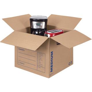 SmoothMove Basic Moving Boxes, Regular Slotted Container (RSC), Medium, 18" x 18" x 16", Brown/Blue, 20/Bundle