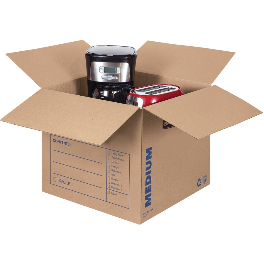 SmoothMove Basic Moving Boxes, Regular Slotted Container (RSC), Medium, 18" x 18" x 16", Brown/Blue, 20/Bundle