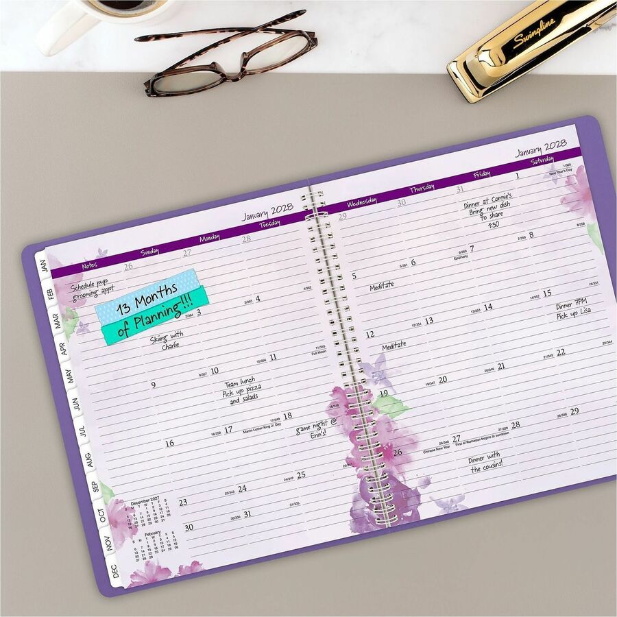 Beautiful Day Weekly/Monthly Planner, Vertical-Column Format, 11 x 8.5, Purple Cover, 13-Month (Jan to Jan): 2024 to 2025