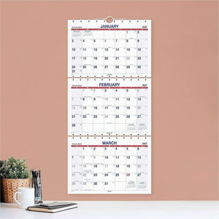 Move-A-Page Three-Month Wall Calendar, 12 x 27, White/Red/Blue Sheets, 15-Month (Dec to Feb): 2023 to 2025