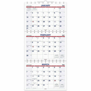 Move-A-Page Three-Month Wall Calendar, 12 x 27, White/Red/Blue Sheets, 15-Month (Dec to Feb): 2023 to 2025