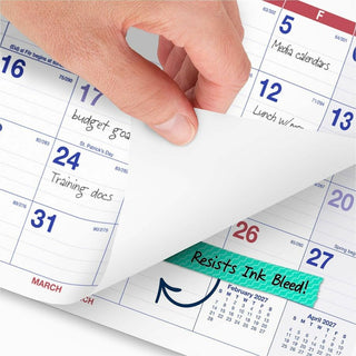 Move-A-Page Three-Month Wall Calendar, 12 x 27, White/Red/Blue Sheets, 15-Month (Dec to Feb): 2023 to 2025