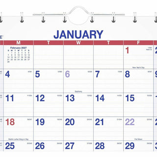 Move-A-Page Three-Month Wall Calendar, 12 x 27, White/Red/Blue Sheets, 15-Month (Dec to Feb): 2023 to 2025