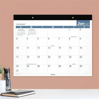 Easy-to-Read Monthly Desk Pad, 22 x 17, White/Blue Sheets, Black Binding, Clear Corners, 12-Month (Jan to Dec): 2024
