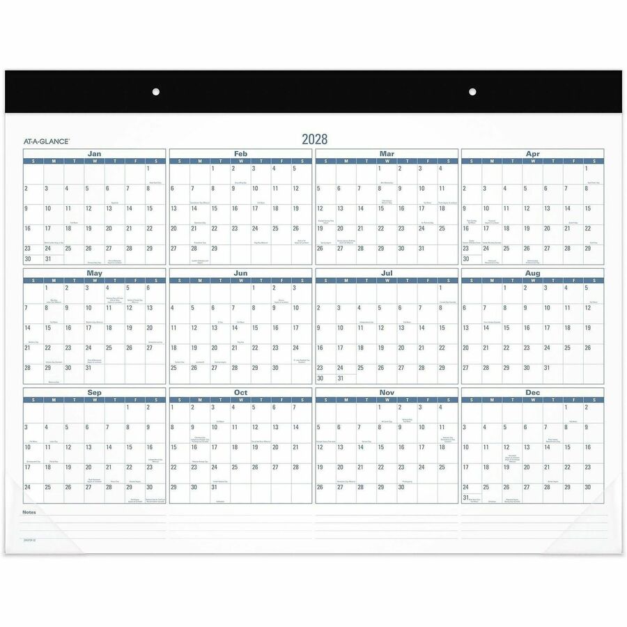 Easy-to-Read Monthly Desk Pad, 22 x 17, White/Blue Sheets, Black Binding, Clear Corners, 12-Month (Jan to Dec): 2024