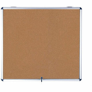 Slim-Line Enclosed Cork Bulletin Board, One Door, 47 x 38, Tan Surface, Aluminum Frame