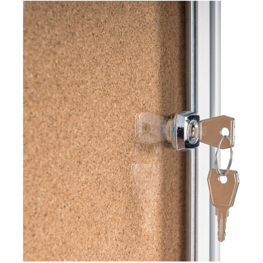 Slim-Line Enclosed Cork Bulletin Board, One Door, 47 x 38, Tan Surface, Aluminum Frame